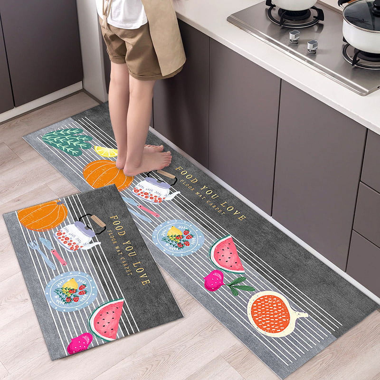 2 Pcs Fashion Simple Nordic Style Kitchen Mat Floor Carpet House Hold