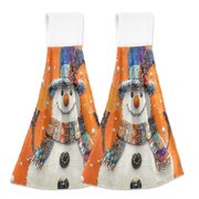 2 Pcs Fashionably Dressed Snowmen Kitchen Hand Towels with Hanging Loops Absorbent Soft Fast Drying Decor Bath Towels