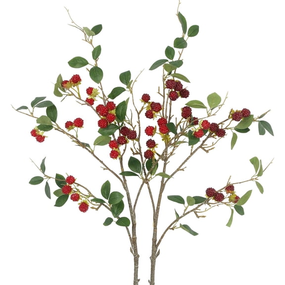 2 Pcs Faux Berry Stems Realistic Red Raspberry Berries Flowers Faux Berry Picks Artificial Flowers Branches for Indoor Home Decor Vase Thanksgiving Farmhouse Christmas DIY Mantel Harvest