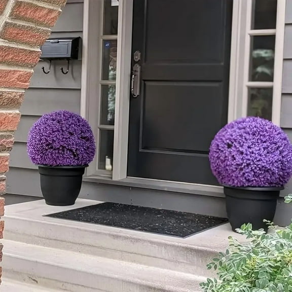 2 Pcs Faux Foliage Artificial Topiary Balls Ceiling Topiary Ball Eucalyptus Leaf Grass Ball Faux Decorative Balls for Backyard Balcony Garden Wedding and Home Purple Decorative Boxwood