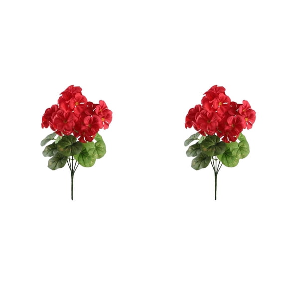 2 Pcs Geranium Bush 14 Inch 2 PCS for Patio Garden, UV Resistant Waterproof Artificial Flowers for Window Box Porch Decor, Outdoor Plants, Artificial Decor, Red
