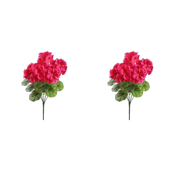 2 Pcs Geranium Bush 14 Inch 2 PCS for Patio Garden, UV Resistant Waterproof Artificial Flowers for Window Box Porch Decor, Outdoor Plants, Artificial Decor, Pink