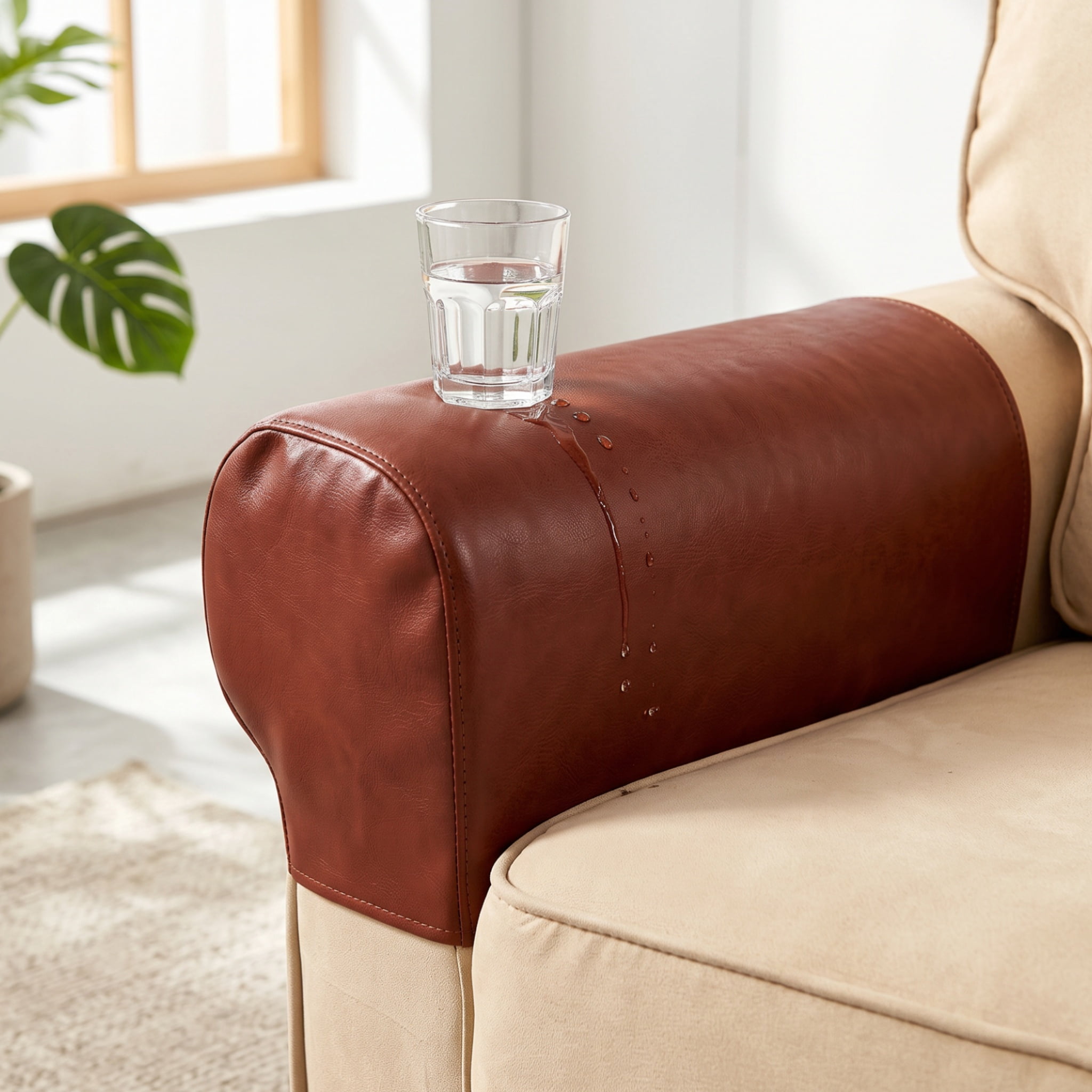 Wlmart Signs 2 Pcs Faux Leather Armrest Covers, Stretch Furniture Protector for Sofa ...