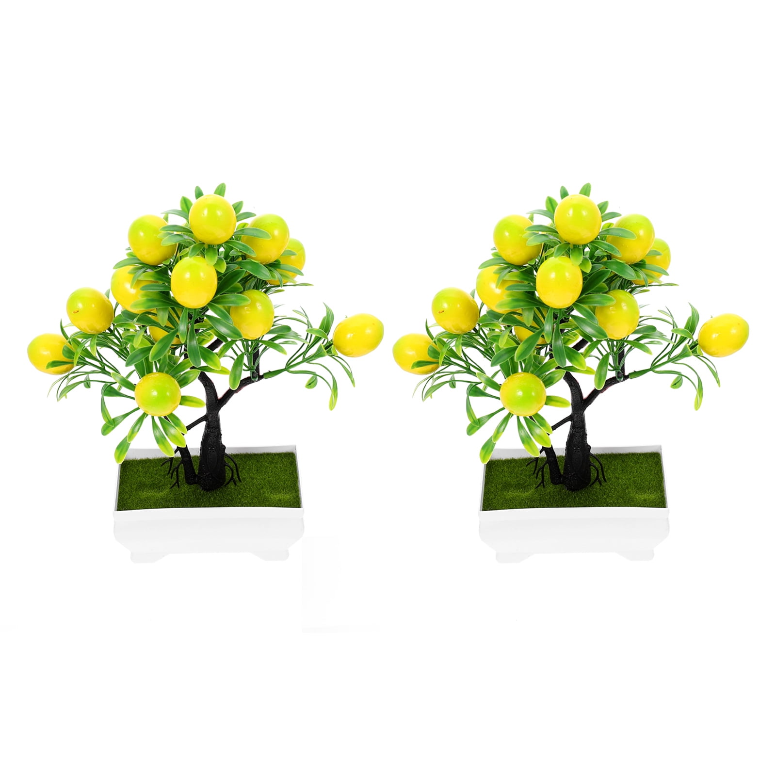 2 Pcs Faux Lemon Potted Plant Simulation Trees Bonsais Artificial