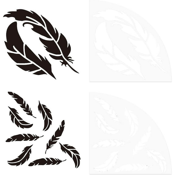 2 Pcs Feather Acrylic Sleeve Stencil Plastic Painting Stencil Reusable Art Templates Print Template Reusable Bleached Shirt Acrylic Sleeve Stencil for DIY Art Craft Clothes Decor