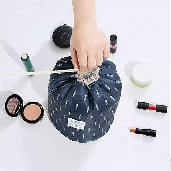 2 Pcs Feather Large Barrel Travel Cosmetic Bag Nylon Organizer Drawstring Toiletry