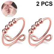 GAZDAG 2 Pcs Fidget Anxiety Rings for Women Adjustable Open Ring Set Spinner Fidget Rings for Bead Stress Relief Stackable Rings,Rose gold
