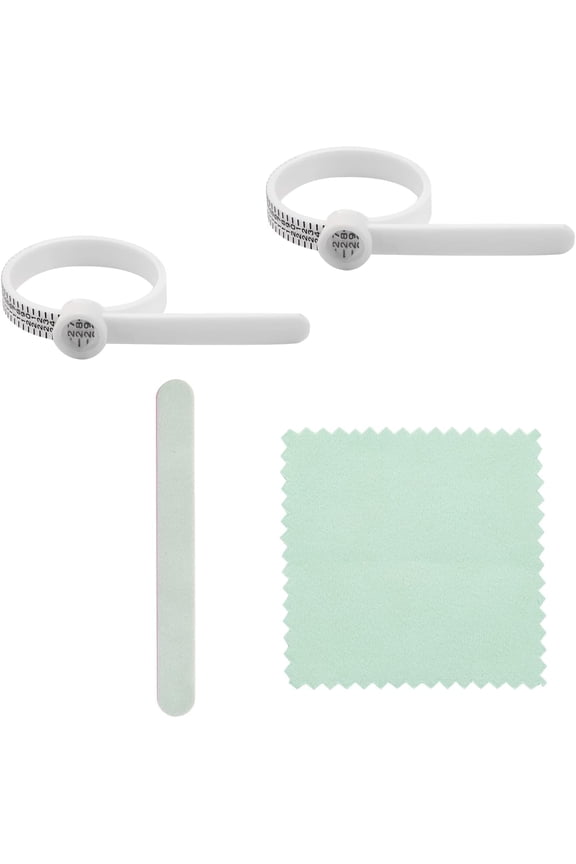 2 Pcs Finger Measuring Tools Plastic Ring Sizer Jewelry Gauge Measuring Tool with Strip File and Polishing Cloth for Women Men British Version