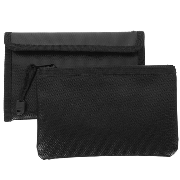 Set of 2 Documents Organizer Household File Bag Safe Waterproof Travel Office Black