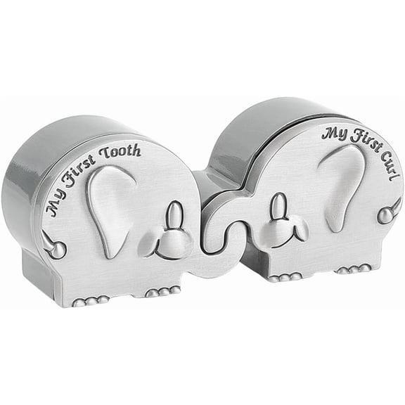 2 Pcs First Curl and My First Tooth Keepsake Box Silver Elephant Teeth Storage Boxes My First Curl and Tooth Keepsake Box Set for Kids Babies Christening Shower Newborn Gift Metal Antique Silver