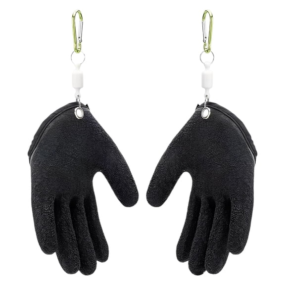 2 Pack Cut Resistant Fishing Gloves – Latex Cleaning Gloves with Anti-Slip Grip & Puncture Protection, Waterproof with Strong Attachment Hook, 7.5" Length for Lure & Saltwater Fishing