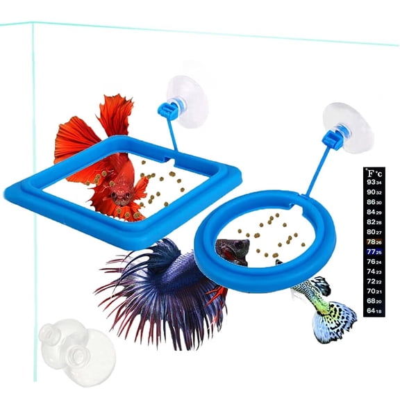 2 Pcs Fish Feeding Ring,Fish Safe Floating Food Feeder Circle Blue,with Suction Cup Easy to Install Aquarium,Square and Round Shape Fish Tank Towels - for Guppy,Betta,Goldfish,Etc.(Blue)ยก