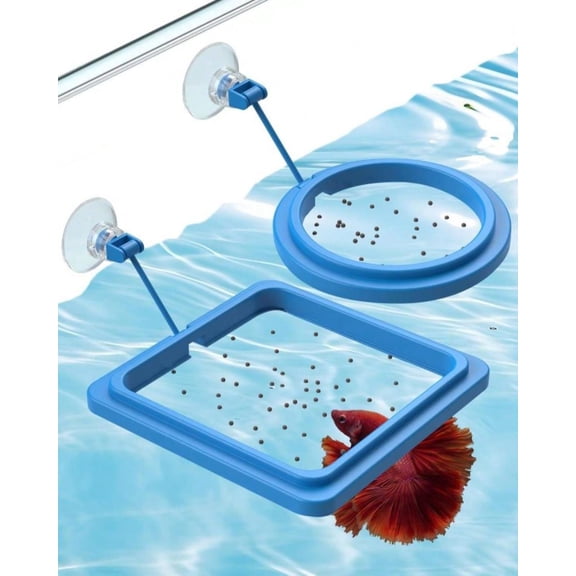 2 Pcs Fish Feeding Ring For Aquarium Round And Square Floating Food Feeder With Suction Cup For Betta Goldfish Guppy Turtle Small Fish