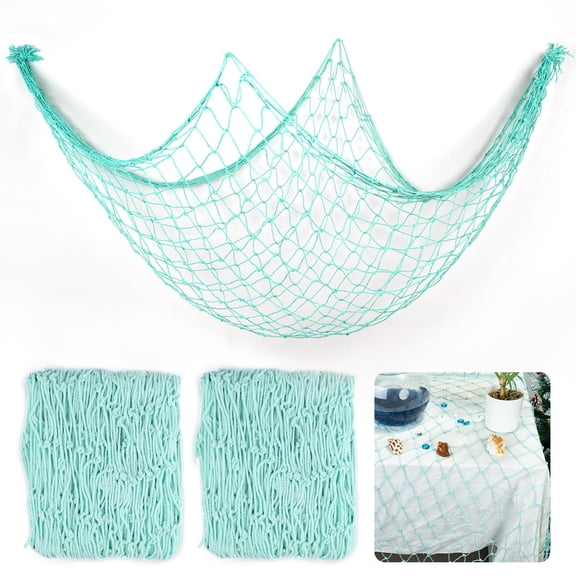 2 Pcs Fish Net Decorations, 39x78 Inch Cotton Nautical Themed Fishing Net, Wall Hanging Photo Display Fishnet for Coastal Bedroom Bathroom, Pirate Hawaiian Beach Under The Sea Party Decor, Light Pink
