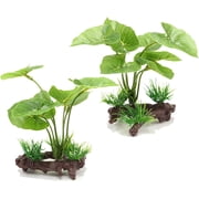 2 Pcs Fish Tank Decor Aquarium Decorations Green Lifelike Plastic Artificial Plant Betta Leaf Hammock Landscaping Ornaments, Underwater Aquatic Water Grass Waterweed Decor Goldfish Fish Hides