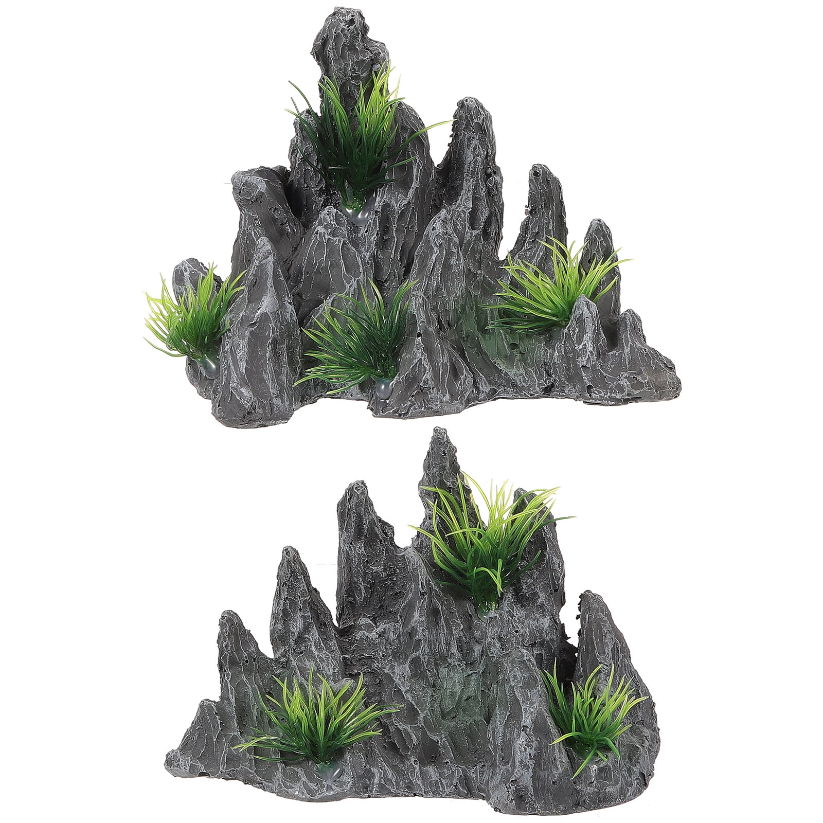 2 Pcs Fish Tank Landscaping Ornaments Mountain Tall Aquarium