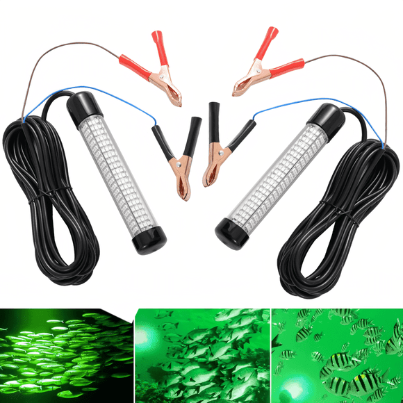 2 Pcs Fishing Lights,Submersible Fishing Light Waterproof,Bright 126 LED Fishing Light Underwater for Underwater Lighting,Night Fishing(12V 15W Green 16.4 ft)