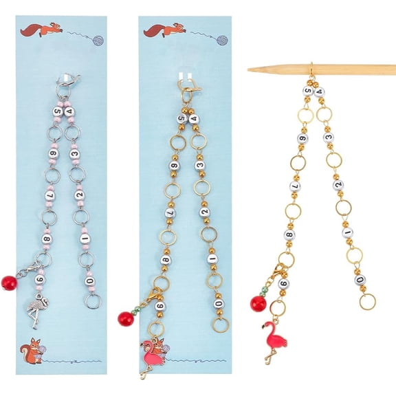 2 Pcs Flamingo Knitting Row Counter Chains Number Beads Acrylic Stitch Markers Row Counting Accessories