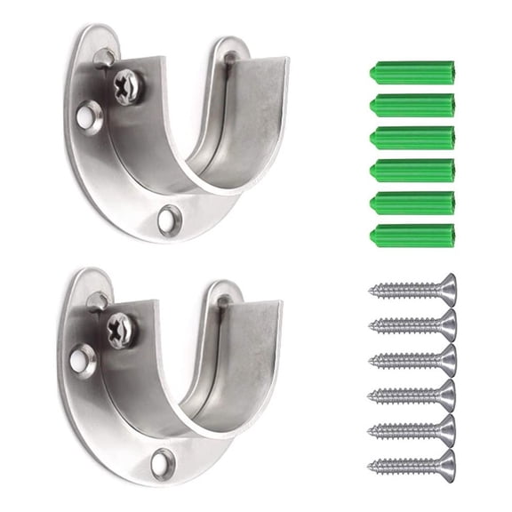 2 Pcs Flange Rod Holder Stainless Steel Closet Rod Bracket End Supports Sockets for Wardrobe Open Flange Seat Home Hardware