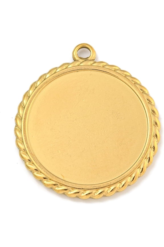 2 Pcs Flat Round Pendant Cabochon Settings Ion Plating(IP) 304 Stainless Steel Pendants Cabochon Settings Real 18K Gold Plated for Jewelry Making Tray: 24mm 33.5x30x2.5mm Hole: 2.5mm Making DIY