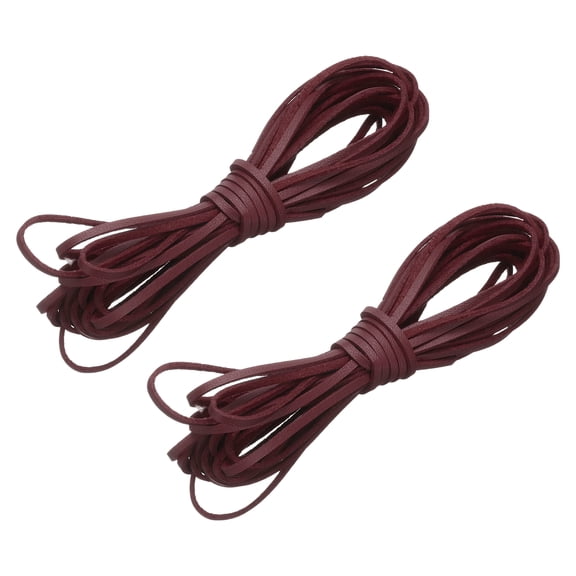 2 Pcs Flat Suede Leather Cord, 5.5 Yards 2.6mm Craft Braiding String, Wine Red