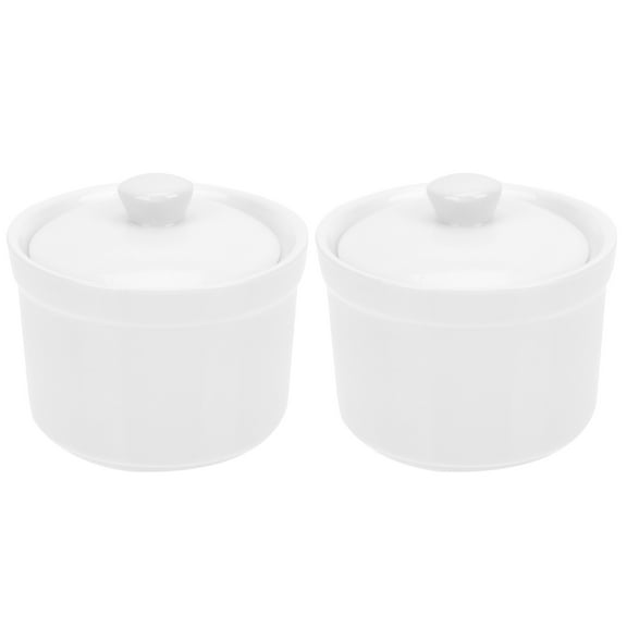 MEIBUTYUP Set of 2 White Ceramic Stew Bowls for Kitchen, Food Storage, Microwave Safe Tableware