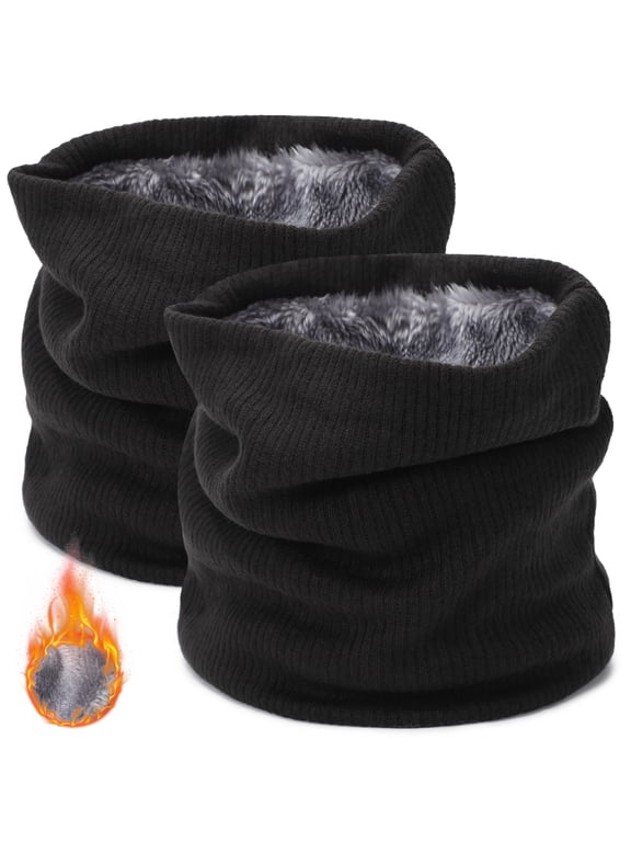 2 Pcs Fleece Lined Winter Neck Warmers, Thermal Cotton Ski Masks Face Scarves, Thick Gaiter Masks for Cold Weather Protection and Outdoor Activities, Unisex, Solid Color