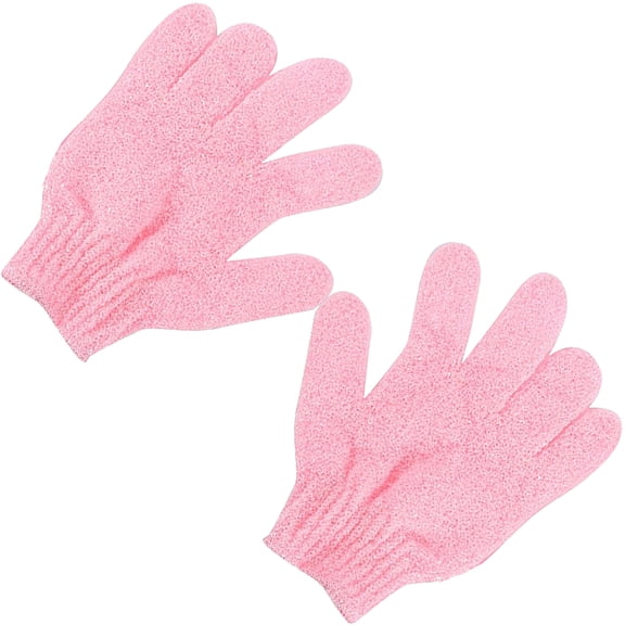 ETEREAUTY 2Pcs Pink Nylon Exfoliating Bath Gloves for Body Cleaning with Convenient Hanging Lanyard