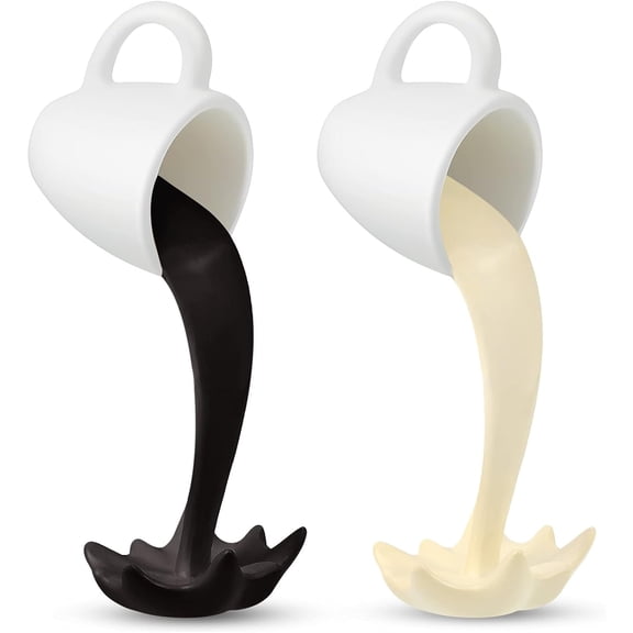 2 Pcs Floating Coffee Cup Mug Sculpture Mini Spilling Pouring Coffee Cup Sculpture Accessories Funny Art Decoration for Home Office Kitchen, Present for Coffee Lover