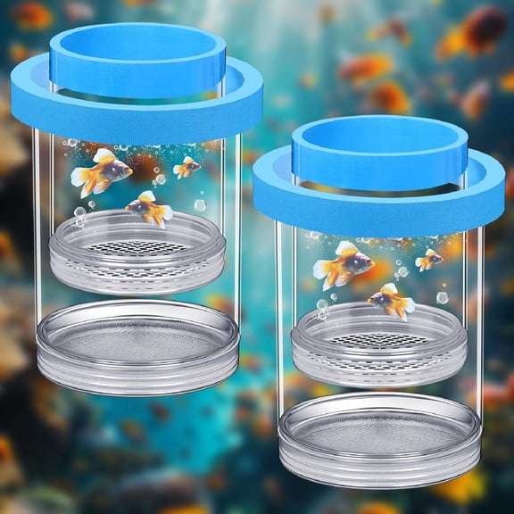 2 Pcs Floating Fish Breeder Box for Aquarium Tank, Plastic Floating Incubator Isolation Box with Suction Cups for Small Fish Breeding and Fry Separation, Blue