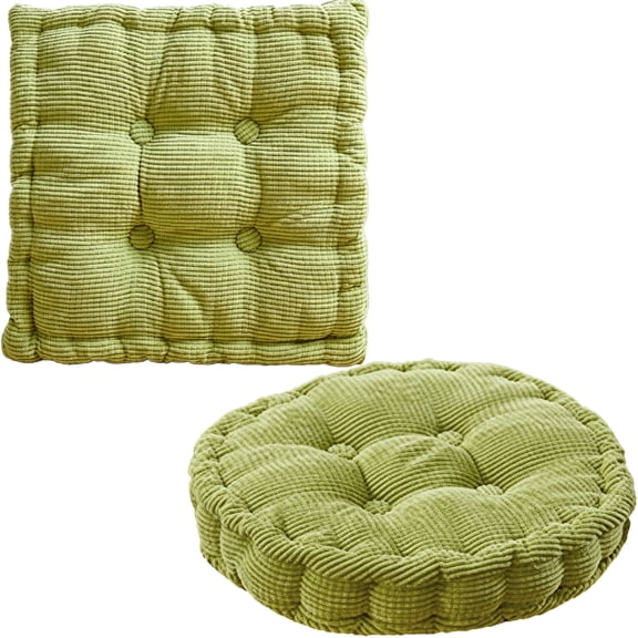 2 Pcs Floor Cushions, Thick Tufted Seat Cushions, Round and Square Floor Pillows, Soft Polyester Meditation Pillows, 17.7 x 17.7 x 3.1 in for Reading, Yoga, Living Room