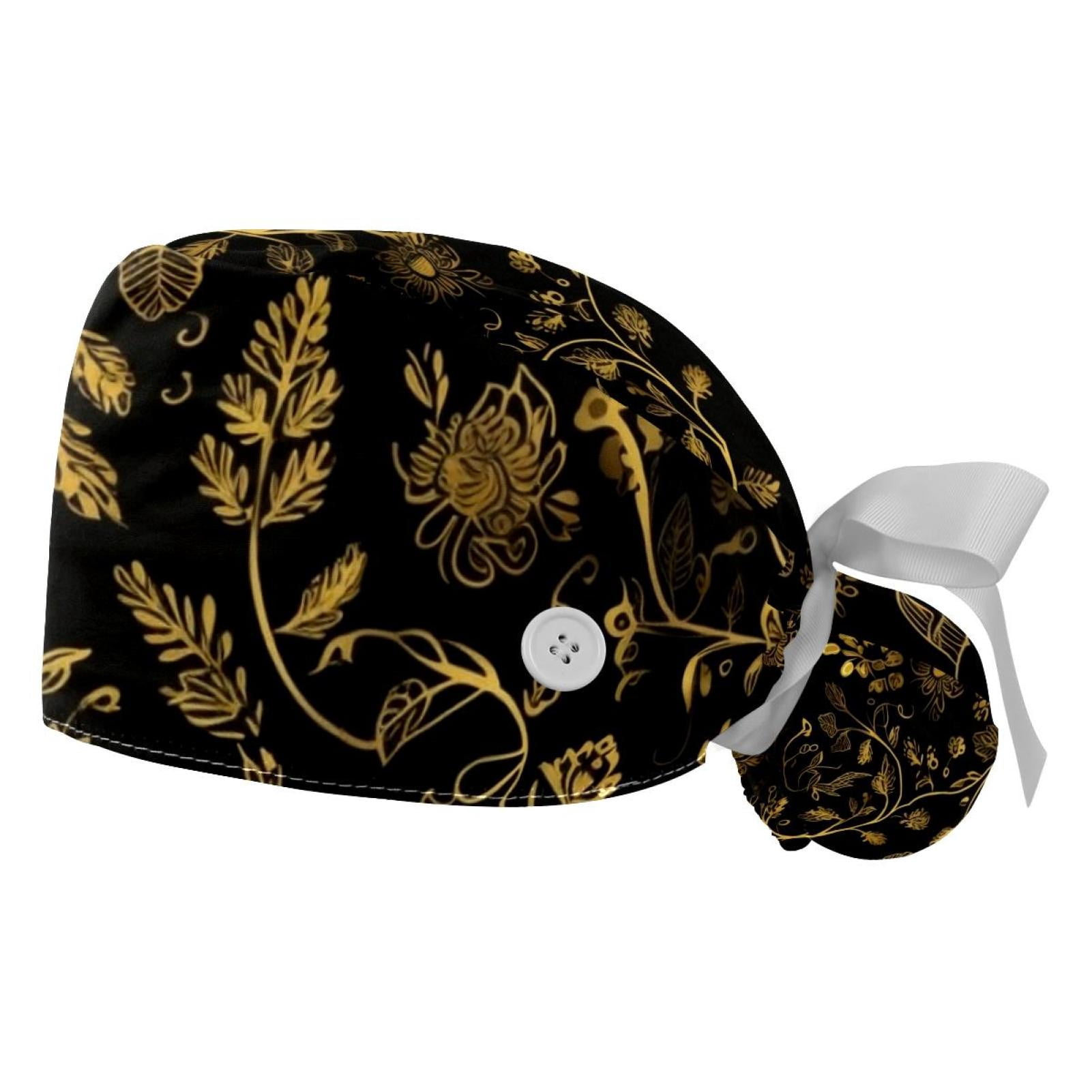 Nurses Caps For Women Black Adjustable Scrub Cap With Button & Sweatband - Unisex Bouffant Nurse Hat For Healthcare, Chefs, Or Work Black Scrubs Men