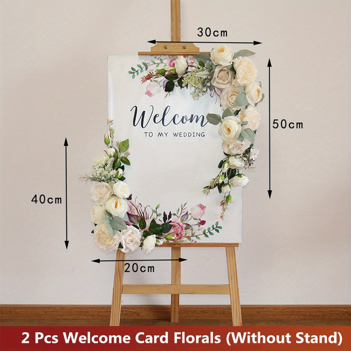 2 Fiori Per Arco Matrimonio In Tessuto | Composizioni Floreali Angolari 50x20 Cm E 70x50 Cm