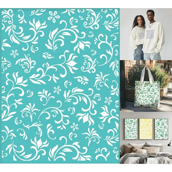 2 Pcs Flower Borders Silkscreen Stencil Reusable Self-Adhesive Silk Screen Printing Plants Pattern Mesh Transfers Stencil