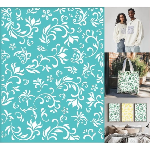 2 Pcs Flower Borders Silkscreen Stencil Reusable Self-Adhesive Silk Screen Printing Plants Pattern Mesh Transfers Stencil