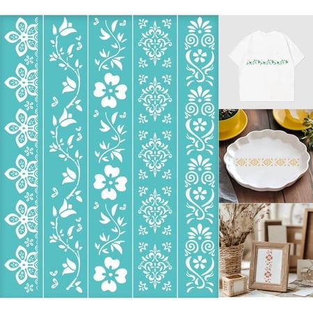 2 Pcs Flower Borders Silkscreen Stencil Reusable Self-Adhesive Silk Screen Printing Plants and Floral Pattern Mesh Transfers Stencil