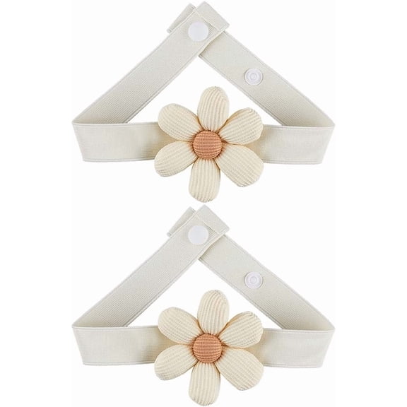 2 Pcs Flower Curtain Tiebacks Curtain Holdbacks Curtain Clips Boho Japanese Curtain Ties Backs Decorative Rope Adjustable Daisy Curtain Buckles for Bedroom Window Treatment 16.5 Inch Cream