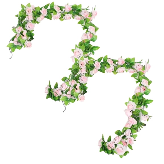 2 Pcs Flower Garland Artificial Rose Vine Flowers with Green Leaves Hanging Fake Roses Vine for Room Party Home Wedding Birthday Christmas Wall Arch Decor, 90.55 Inch, Light Pink