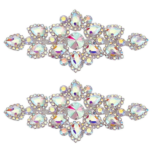 2 Pcs Flower Rhinestone Applique with Metal Chain Back 2.4x5.39inch Rhombus AB Patch Sew on Rhinestone Appliques Floral Wedding Glass Diamond Patches