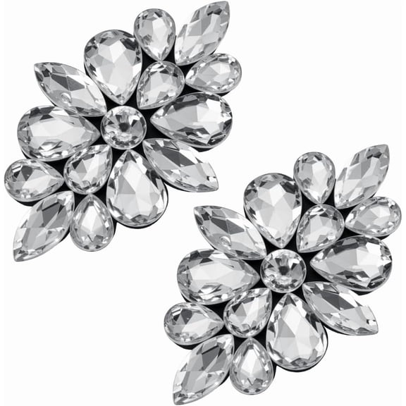 2 Pcs Flower Rhinestone Appliques 4.13x2.67inch Color Alloy Glass Rhinestone Sewing Patches Decorations for DIY