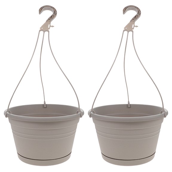 Yardwe Grey Plastic Hanging Planter for Indoor and Outdoor Use with Sturdy Design Suitable for Many Scenes 2pcs