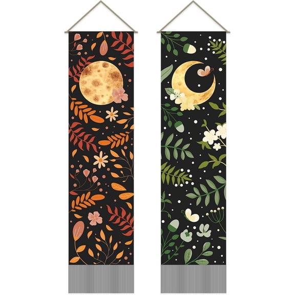 2 Pcs Flowers and Leaves Tapestry Sun Moon Psychedelic Long Vertical Tapestry Wall Hanging Botanical Aesthetics Decor for Bedroom(51x13 Inch) (AJEW-WH0399-023-US20) DIY