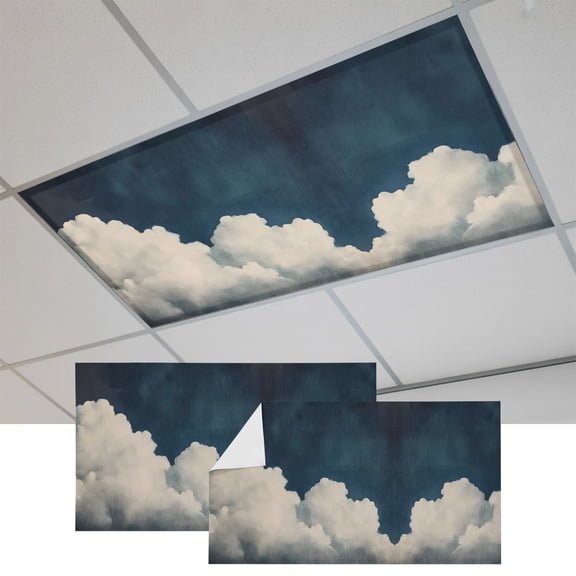 2 Pcs Fluffy Clouds Fluorescent Light Covers Dark Sky Abstract Nature Magnetic Light Covers for Ceiling Lights 4 x 2 ft Drop Ceiling Lights Cover Shade for Office, Home, Hospital