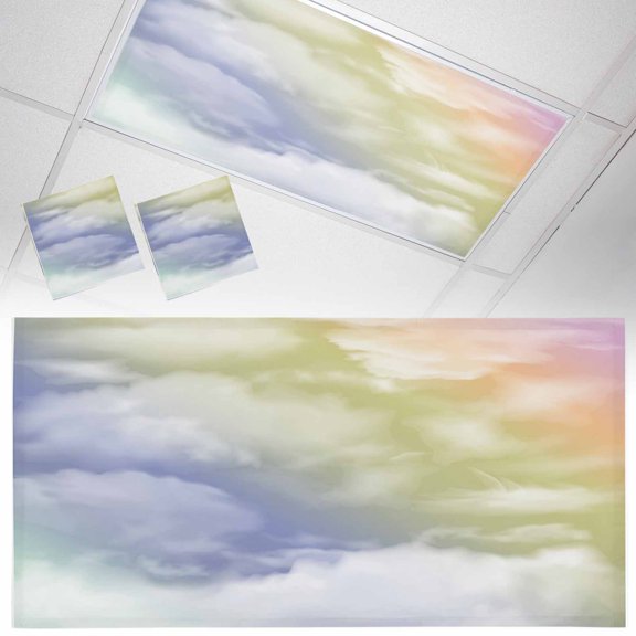 2 Pcs Fluorescent Light Covers for Ceiling Lights,Nature Colored Clouds ,Magnetic Light Filters Drop Fluorescent Light Shade for Office Colorful Gradient