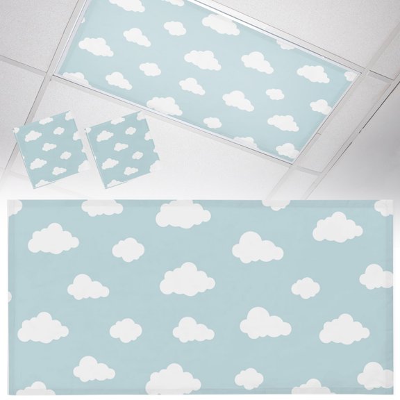 2 Pcs Fluorescent Light Covers for Ceiling Lights,White Clouds ,Magnetic Light Filters Drop Fluorescent Light Shade for Office Watercolor Cartoon Sky