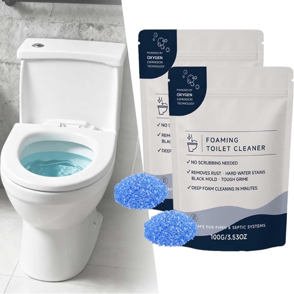 2 Pcs Foaming Toilet Bowl Cleaner Powder, No-Scrub Rust, Hard Water Ring & Limescale Remover, Fast Dissolving Splash-Free Bathroom, Safe for Pipes(RL)