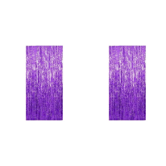 2 Pcs Foil Fringe Curtain Backdrop - 3.28x6.56 Ft Purple Metallic Tinsel Photo Booth Background for Wedding Birthday, Graduation Christmas Holiday Party Wall Decor