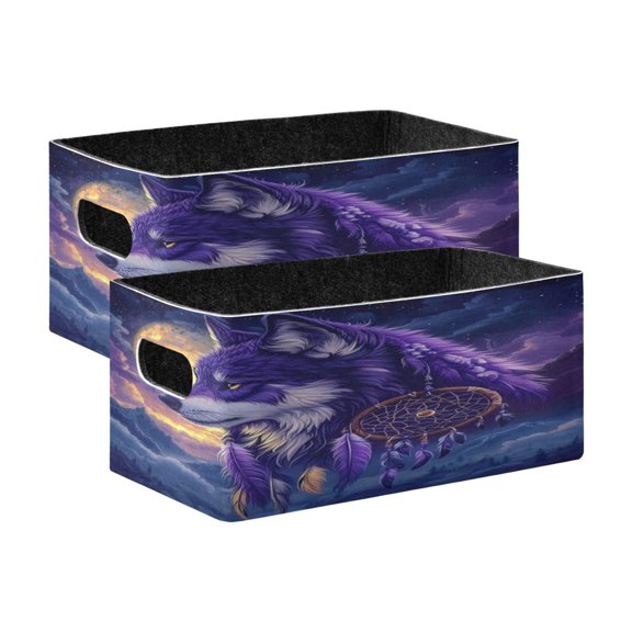 2 Pcs Foldable Felt Storage Bins Decorative Fabric Organizer Baskets Storage Boxes for Shelf & Closet A Beautiful Wolf