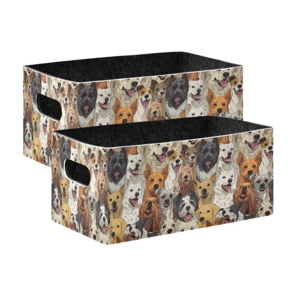 2 Pcs Foldable Felt Storage Bins Decorative Fabric Organizer Baskets Storage Boxes for Shelf & Closet A Large Group Of Dogs
