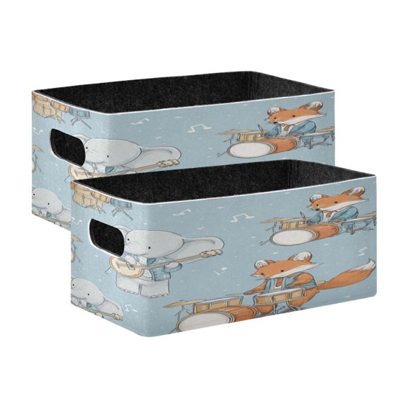 2 Pcs Foldable Felt Storage Bins Decorative Fabric Organizer Baskets Storage Boxes for Shelf & Closet Animals Playing Musical Instruments